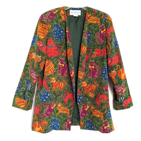 Patchington Cat Blazer Jacket Oversized Womens Small Boho Artsy Quirky Whimsical - Picture 2 of 12